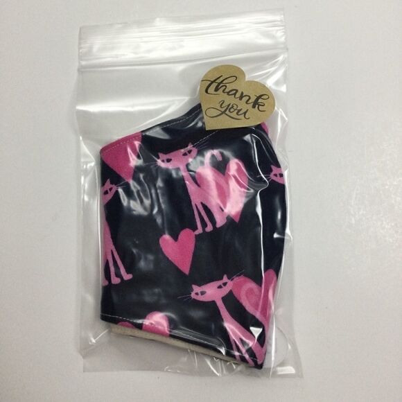 2/$15 - Cats Mask, Navy Face Mask w/Pink Hearts & Cats, Filti Filter - Picture 8 of 15